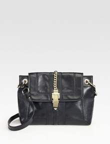 Supple leather channels rock n' roll chic in this flap front design, finished with chunky chain hardware.Shoulder strap, 19 dropMagnetic snap flap closureOne inside zip pocketTwo inside open pocketsFaille lining11¾W X 8H X 4DImported Supple leather channels rock n' roll chic in this flap front design, finished with chunky chain hardware.Shoulder strap, 19 dropMagnetic snap flap closureOne inside zip pocketTwo inside open pocketsFaille lining11¾W X 8H X 4DImported