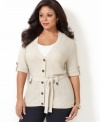 Layer your sleeveless styles with Charter Club's elbow sleeve plus size cardigan, featuring a belted waist.