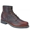 Frye adds some true workingman's grit to these textured plain toe boots for men, making them a rough and rugged choice for relaxed weekend wear. No other brand bestows quite this much masculinity to men's boots.