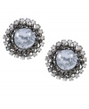 Add special flair to any look in chic sunbursts of sparkle. Betsey Johnson stud earrings highlight pretty round-cut crystals encircled by small crystal halos. Crafted in hematite tone mixed metal. Approximate diameter: 3/4 inch.