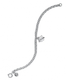 Let your heart shine on. Juicy Couture's darling heart charm bracelet sparkles with a faceted cubic zirconia embellished with a logo banner. Crafted in silver tone mixed metal. Approximate length: 8 inches. Approximate drop: 1/2 inch.