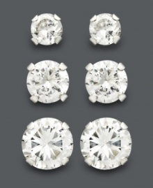 Add instant sparkle with three pairs of studs. This earring set features glittering cubic zirconia studs (1-5/8 ct. t.w.) in a polished 14k white gold setting. Add instant sparkle with three pairs of studs. This earring set features glittering cubic zirconia studs (1-5/8 ct. t.w.) in a polished 14k white gold setting.