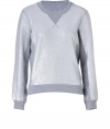 Glam up your casual favorites with Marc by Marc Jacobs shimmering silver sweatshirt - Round neckline, long sleeves, metallic sheen foil sleeve detail and front and back panels, grey heather fine ribbed trim - Slim fit - Wear with favorite skinnies or leggings and flats