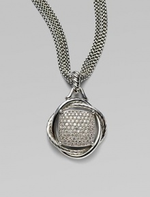 From the Infinity Collection. A timeless look to last an infinity - a sparkling enhancer of pavé diamonds elegantly wrapped in an entwinement of cable and smooth sterling silver. Diamonds, 1.74 tcw Sterling silver Width, about ¾ Length, about ¾ Imported Please note: Chain sold separately. From the Infinity Collection. A timeless look to last an infinity - a sparkling enhancer of pavé diamonds elegantly wrapped in an entwinement of cable and smooth sterling silver. Diamonds, 1.74 tcw Sterling silver Width, about ¾ Length, about ¾ Imported Please note: Chain sold separately.