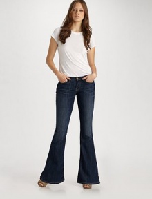 Lean low-riders fit snug to the knees, then flare for that 70's vibe.THE FITLow rise Fitted through hips and thighs Bell bottoms Inseam, about 35THE DETAILSZip fly Button closure Five-pocket style 99% cotton/1% polyurethane Machine wash Made in USA Lean low-riders fit snug to the knees, then flare for that 70's vibe.THE FITLow rise Fitted through hips and thighs Bell bottoms Inseam, about 35THE DETAILSZip fly Button closure Five-pocket style 99% cotton/1% polyurethane Machine wash Made in USA