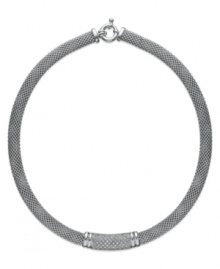 On-trend style with a splash of sparkle. This chic sterling silver mesh necklace features a rectangular center covered in round-cut diamonds (3/4 ct. t.w.). Open-ended bangle slips easily over the wrist. Approximate length: 18 inches. On-trend style with a splash of sparkle. This chic sterling silver mesh necklace features a rectangular center covered in round-cut diamonds (3/4 ct. t.w.). Open-ended bangle slips easily over the wrist. Approximate length: 18 inches.