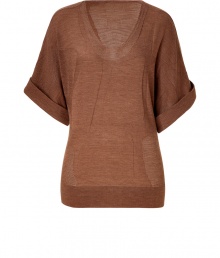 Of-the-moment brown dolman sleeve knit top - This versatile top channels the on-trend look while being comfortable for everyday - Flattering slim fit, 3/4 dolman sleeves, luxe merino wool fabrication - Pair with skinny jeans, a military-inspired jacket, and over-the-knee-boots