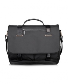 You're all business inside and out with this durable, made-to-last laptop case with rich leather trim for a conservative and sophisticated style that impresses. Packed with a laptop compartment, removable accessory pouch and multiple organizational pockets on the interior and exterior, this messenger takes smart to a whole new level. Tumi quality assurance warranty. You're all business inside and out with this durable, made-to-last laptop case with rich leather trim for a conservative and sophisticated style that impresses. Packed with a laptop compartment, removable accessory pouch and multiple organizational pockets on the interior and exterior, this messenger takes smart to a whole new level. Tumi quality assurance warranty.