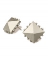 Simple studs with a touch of eccentricity. Earrings by RACHEL Rachel Roy feature a pyramid-shape design accented with dramatic studs. Crafted in worn white gold tone mixed metal.