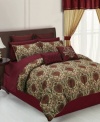 An exotic landscape of pattern in this comprehensive Lyon comforter set lends a bold bohemian look to the bedroom. Rich burgundy solids draw in a romantic touch and the set comes with enough elements to bring the full look to your space.