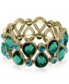 Make a colorful splash with this stretch bracelet from 2028. Crafted from gold-tone mixed metal, the bracelet features green glass and blue zircon beads for a stunning effect. Approximate diameter: 2-1/2 inches.