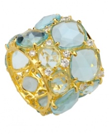 Splash your digits with sweet, candy colors. CRISLU's stunning cocktail ring combines aqua and clear cubic zirconias (18-1/2 ct. t.w.) in a polished 18k gold over sterling silver setting. Sizes 7 and 8.