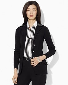 Equestrian-inspired details lend heritage appeal to a soft knit cotton blazer from Lauren Ralph Lauren Petites.