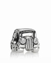 A whimsical vintage-style car charm with sparking head and tail lights in white and red cubic zirconia. From PANDORA.