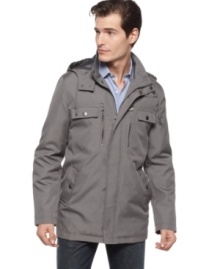 Pop the hood on this lightweight jacket from Kenneth Cole Reaction. This look is ready for anything. Pop the hood on this lightweight jacket from Kenneth Cole Reaction. This look is ready for anything.