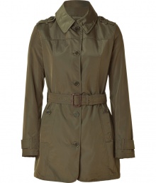 Perfect for transitional spring weather, this chic trench from Woolrich will elevate any ensemble - Spread collar, epaulets, front button placket, detachable waist belt, butted flap pockets, belted cuffs, back vent, slim fit - Pair with a fitted sheath dress, heels, and a printed scarf Perfect for transitional spring weather, this chic trench from Woolrich will elevate any ensemble - Spread collar, epaulets, front button placket, detachable waist belt, butted flap pockets, belted cuffs, back vent, slim fit - Pair with a fitted sheath dress, heels, and a printed scarf