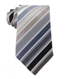 Enter neutral territory with this classic striped tie from Kenneth Cole Reaction. Enter neutral territory with this classic striped tie from Kenneth Cole Reaction.