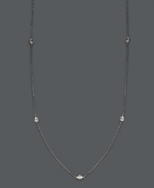 Add sparkle and shine by the inch. Trio by Effy Collection's stunning necklace features seven stations of round cut, bezel-set diamonds (5/8 ct. t.w.) strung from a delicate, 14k white gold chain. Approximate length: 24 inches.