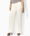 These plus size Lauren by Ralph Lauren pants are designed in elegant wool crepe with a chic wide leg for an ultra-feminine silhouette.