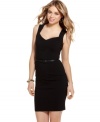 Cool and classic, this little black dress from XOXO celebrates your curves with a waist-nipping belt and a super sleek fit!