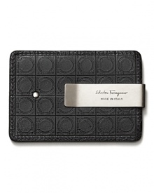 This combination credit card holder and moneyclip is adorned with an embossed logo pattern and an etched silvertone clip. This combination credit card holder and moneyclip is adorned with an embossed logo pattern and an etched silvertone clip.
