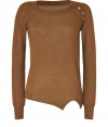 Featuring a trend-right asymmetric silhouette, this alpaca pullover from Vanessa Bruno ushers in must-emulate new season style - Round neck, long sleeves with gathering at cuffs, asymmetric side button details, one-sided twisted seam with cut out detail at hem - Pair with skinny jeans, an oversize cardigan, and wedge booties