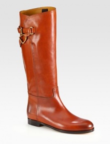 Wrap-around straps with polished buckles adorn this tall silhouette of supple leather. Shaft, 14Leg circumference, 15½Leather upperLeather lining and solePadded insoleMade in ItalyOUR FIT MODEL RECOMMENDS ordering one half size up as this style runs small. Wrap-around straps with polished buckles adorn this tall silhouette of supple leather. Shaft, 14Leg circumference, 15½Leather upperLeather lining and solePadded insoleMade in ItalyOUR FIT MODEL RECOMMENDS ordering one half size up as this style runs small.