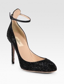 An adjustable leather ankle strap updates this glittery Swarovski crystal-coated suede pump. Self-covered heel, 4¼ (110mm)Swarovski crystal-coated suede upperAdjustable leather ankle strapLeather lining and solePadded insoleMade in Italy