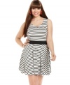 Leave them wanting more with ING's striped plus size dress, featuring an open back!