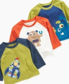 Out of this world. These fun graphic tees from First Impressions will add a silly space theme to his adorable looks. Out of this world. These fun graphic tees from First Impressions will add a silly space theme to his adorable looks.