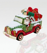 What better way for Santa to transport oversized gifts from the North Pole than with his handy pickup truck? Hand-blownHand-painted6 wideMade in Poland