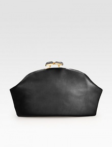 A soft feminine frame in soft, supple leather.Kiss-lock closureFully lined14W X 7½H X 2¾DMade in Italy A soft feminine frame in soft, supple leather.Kiss-lock closureFully lined14W X 7½H X 2¾DMade in Italy