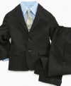 All dressed up with somewhere to go. This Nautica suit with matching tie will be his go-to outfit when he needs to look spiffy for that special occasion.