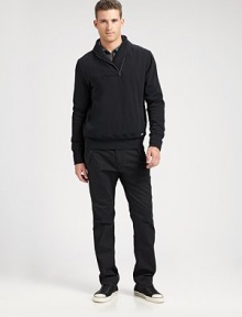 Stylishly modern, with unexpected details defines this incredibly cozy fleece pullover.Zip closureShawl collarFront slash pocketsAbout 27½ from shoulder to hem80% cotton/20% polyesterMachine washImported Stylishly modern, with unexpected details defines this incredibly cozy fleece pullover.Zip closureShawl collarFront slash pocketsAbout 27½ from shoulder to hem80% cotton/20% polyesterMachine washImported