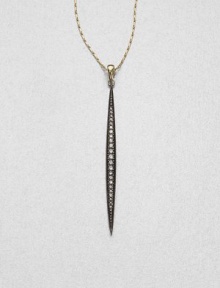 Like a pod protecting its precious contents, this aptly-named pendant of oxidized sterling silver offers a graceful, graduated row of dazzling diamonds, suspended on a delicate gold barley link chain.Diamonds, .20 tcwSterling silver and 14k yellow goldChain length, about 18Pendant length, about 2Spring ring claspMade in USA Like a pod protecting its precious contents, this aptly-named pendant of oxidized sterling silver offers a graceful, graduated row of dazzling diamonds, suspended on a delicate gold barley link chain.Diamonds, .20 tcwSterling silver and 14k yellow goldChain length, about 18Pendant length, about 2Spring ring claspMade in USA
