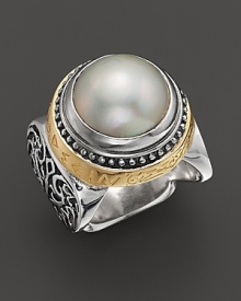 A bold, gleaming pearl and 18K gold detailing emphasize the beauty of intricately detailed sterling silver. By Konstantino. A bold, gleaming pearl and 18K gold detailing emphasize the beauty of intricately detailed sterling silver. By Konstantino.