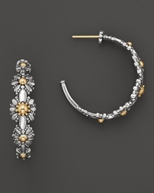 18K yellow gold and sterling silver blossoms form these pretty hoops from Konstantino.