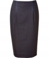 Luxurious pencil skirt in a brown and blue stretch wool and cashmere  - Particularly comfortable, thanks to the stretch content - Classic slim pencil cut, with the new, high waist - Serious knee length - Decorative stitching and two springy pleats - Your figure just pops, never have you ever worn a skirt that molds such curves and makes you look so totally slender at the same time - In the office with a blazer and blouse, for evening with a tunic and sandals