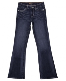 Thick top-stitching at the pockets and belt loops, these bootcut jeans from Levi's have just enough of an accent to enhance her style. Thick top-stitching at the pockets and belt loops, these bootcut jeans from Levi's have just enough of an accent to enhance her style.