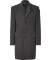 Luxurious coat of fine, dark gray cotton - Coat for all occasions is classic and masculine - Slim, comfortable silhouette is thigh-length - Designed with a lapel, flap pockets, chest pocket and three-button placket - Gorgeous and subtle, looks as good with jeans and a cashmere pullover as it does with a suit