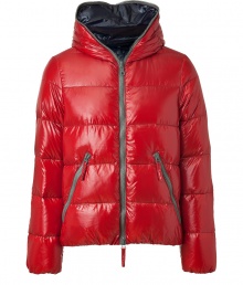 A sleek patina and vibrant contrast piping lend this Duvetica down jacket its sporty and stylish edge - In a lighter weight, wind- and water-resistant red polyamide with grey trim - Straight cut fits close to the body for extra warmth - Full zip, hood and oversize diagonal zippered pockets at front - Perfect for cold weather casual looks - Pair with jeans, chinos, cords and athletic pants A sleek patina and vibrant contrast piping lend this Duvetica down jacket its sporty and stylish edge - In a lighter weight, wind- and water-resistant red polyamide with grey trim - Straight cut fits close to the body for extra warmth - Full zip, hood and oversize diagonal zippered pockets at front - Perfect for cold weather casual looks - Pair with jeans, chinos, cords and athletic pants