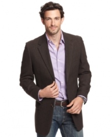 A classic brown herringbone blazer in a luxurious fabric blend gives this Club Room sport coat a sophisticated step up. A classic brown herringbone blazer in a luxurious fabric blend gives this Club Room sport coat a sophisticated step up.