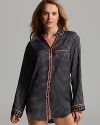 A menswear-inspired sleepshirt with geometric print and contrast piping.