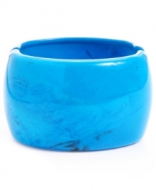 Color is your best accessory. Swirling bright blue acrylic comprises this standout wide bangle by Haskell. A silver tone mixed metal hinge keeps it in place. Approximate length: 8 inches.