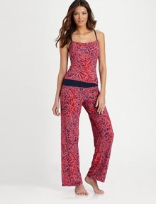 Channel your inner exotic-goddess with these vibrant animal-printed pants of soft Italian fabric. ScoopneckSolid ribbed spaghetti strapsRacerbackAbout 22½ from shoulder to hem90% viscose/10% elastaneHand washMade in Italy
