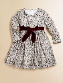 Blooming with a vivid floral print and a velvet tie, this delightful cotton frock will make your little one feel like a flower girl.Ruffled round necklineLong sleevesBack buttonsWaistband with velvet ribbon tieFull skirtFully linedCottonMachine washImported Please note: Number of buttons may vary depending on size ordered. Blooming with a vivid floral print and a velvet tie, this delightful cotton frock will make your little one feel like a flower girl.Ruffled round necklineLong sleevesBack buttonsWaistband with velvet ribbon tieFull skirtFully linedCottonMachine washImported Please note: Number of buttons may vary depending on size ordered.