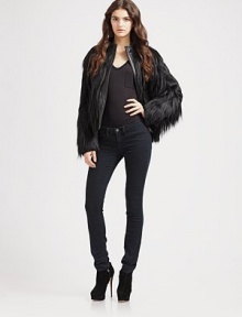 Lush rabbit hair trims this cropped leather topper.Topstitched stand collar Zipper front About 23 from shoulder to hem Leather Spray-dyed rabbit fur Imported Fur origin: China Lush rabbit hair trims this cropped leather topper.Topstitched stand collar Zipper front About 23 from shoulder to hem Leather Spray-dyed rabbit fur Imported Fur origin: China