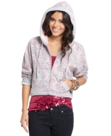 Just toss on LA Kitty's hoodie over your fave fall outfits. The rose print softens up the sweatshirt for an ultra-feminine look. Just toss on LA Kitty's hoodie over your fave fall outfits. The rose print softens up the sweatshirt for an ultra-feminine look.