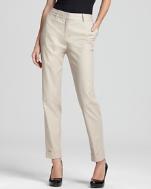 Khakis are an iconic casual look, and these Lafayette 148 New York stretch cotton pants are styled in a modern, slim silhouette and finished neatly with a cuff.