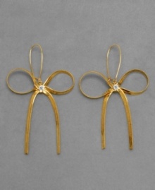 Get tied up with pretty style! These cute Betsey Johnson bow earrings are crafted in goldtone mixed metal and crystal accents. Approximate drop: 3-1/4 inches.